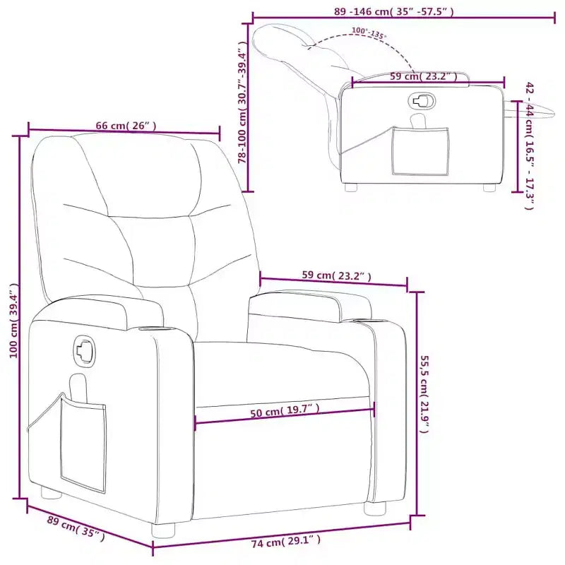 Dark Gray Fabric Recliner Chair, 6-Point Vibration Massage, Adjustable Backrest & Footrest