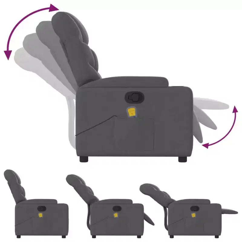 Dark Gray Fabric Recliner Chair, 6-Point Vibration Massage, Adjustable Backrest & Footrest