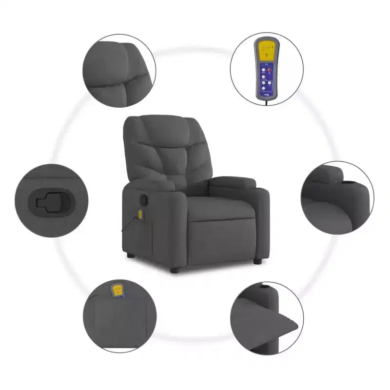 Dark Gray Fabric Recliner Chair, 6-Point Vibration Massage, Adjustable Backrest & Footrest
