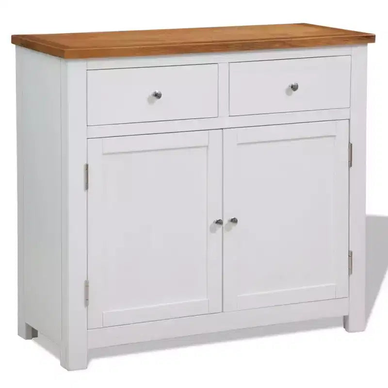 Solid Oak Wood Sideboard, 35.4"W x 13.2"D x 32.7"H, 2 Drawers and Cabinet, White