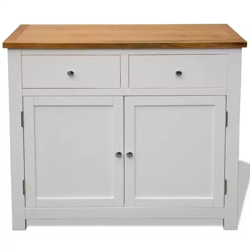 Solid Oak Wood Sideboard, 35.4"W x 13.2"D x 32.7"H, 2 Drawers and Cabinet, White