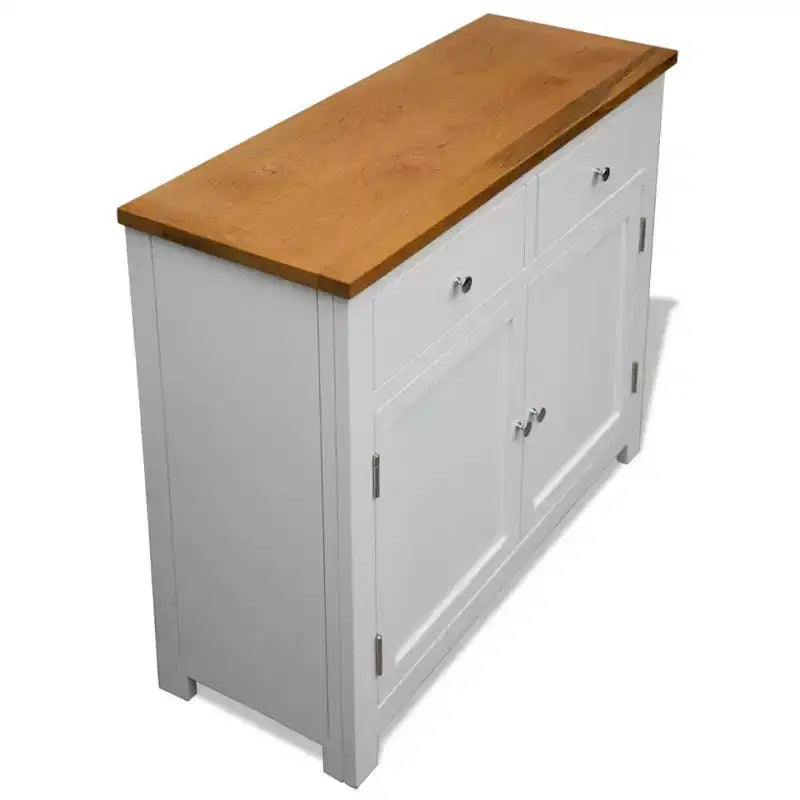 Solid Oak Wood Sideboard, 35.4"W x 13.2"D x 32.7"H, 2 Drawers and Cabinet, White