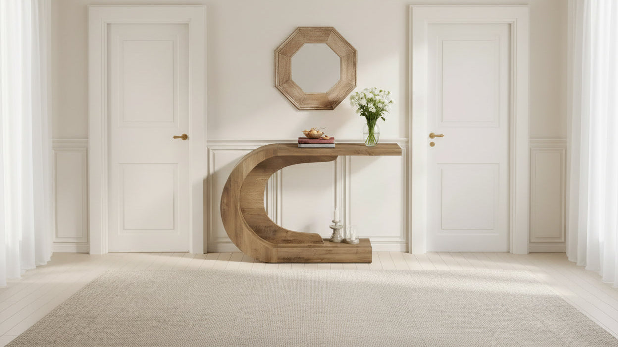 MAYEERTY Elegant C-Shape Hallway Table, Multi-Use Console/Sofa/Entryway Accent Table
