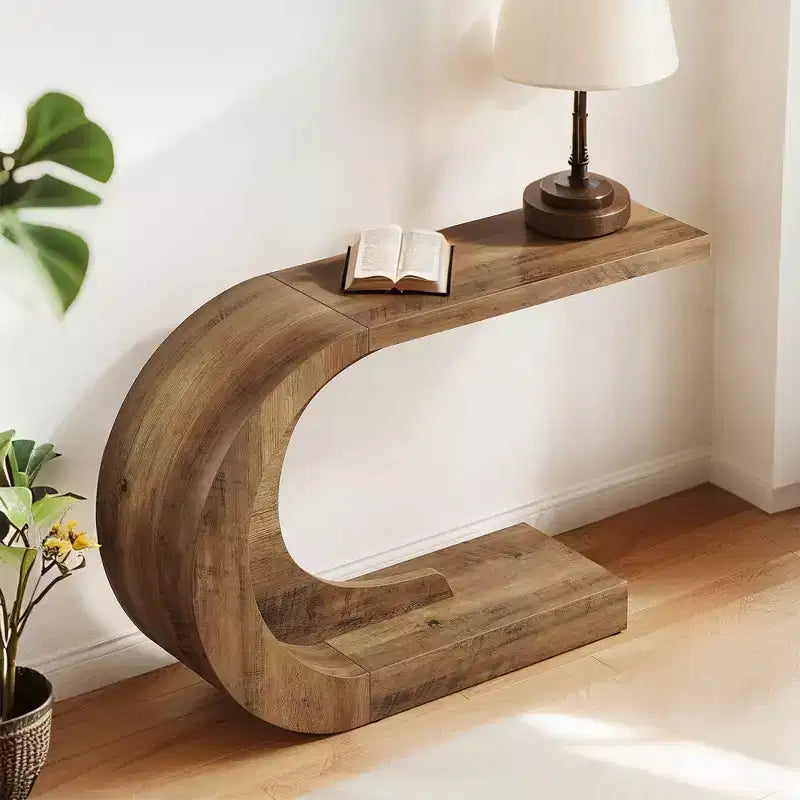C-Shape Hallway Console Table, Multi-Use Sofa/Entryway Accent Table, Wave-Inspired Design