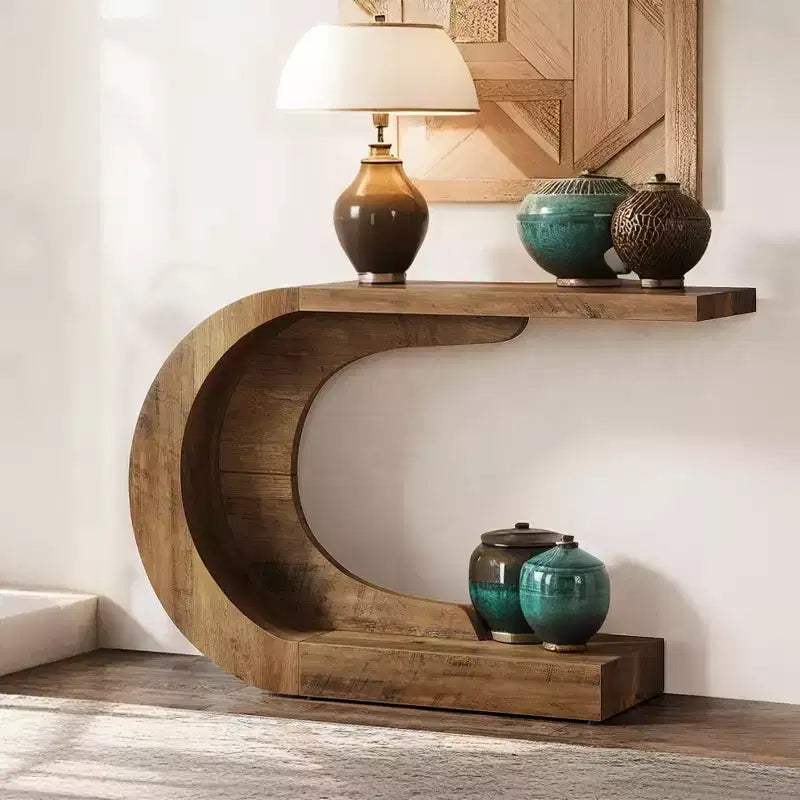C-Shape Hallway Console Table, Multi-Use Sofa/Entryway Accent Table, Wave-Inspired Design