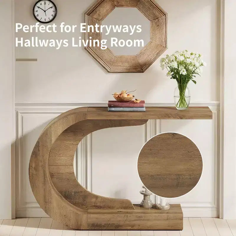 C-Shape Hallway Console Table, Multi-Use Sofa/Entryway Accent Table, Wave-Inspired Design