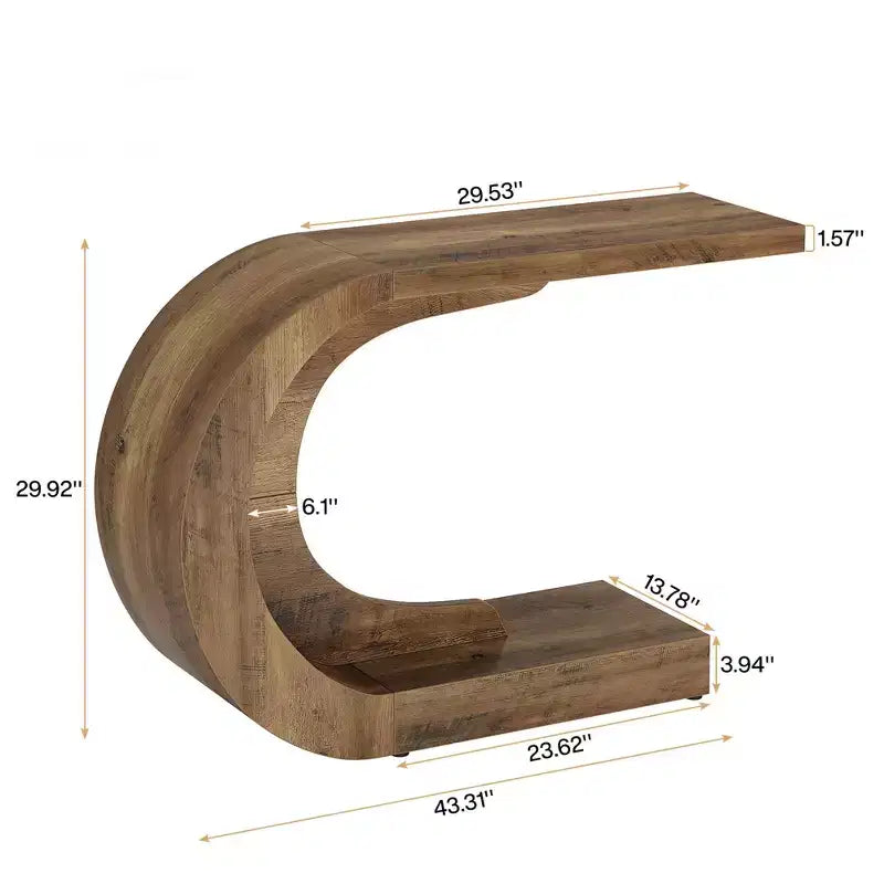 C-Shape Hallway Console Table, Multi-Use Sofa/Entryway Accent Table, Wave-Inspired Design