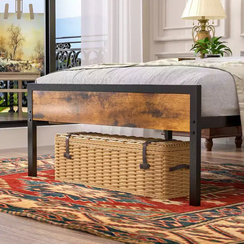 Upholstered Platform Bed Frame with LED Storage Headboard and Charging Station, Twin/Full/Queen, Brown