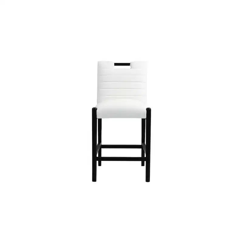 Cream Vegan Leather Counter Stool, Quilted Design, Black Oak Wood Legs