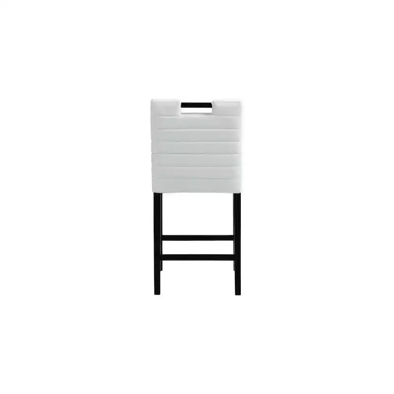 Cream Vegan Leather Counter Stool, Quilted Design, Black Oak Wood Legs