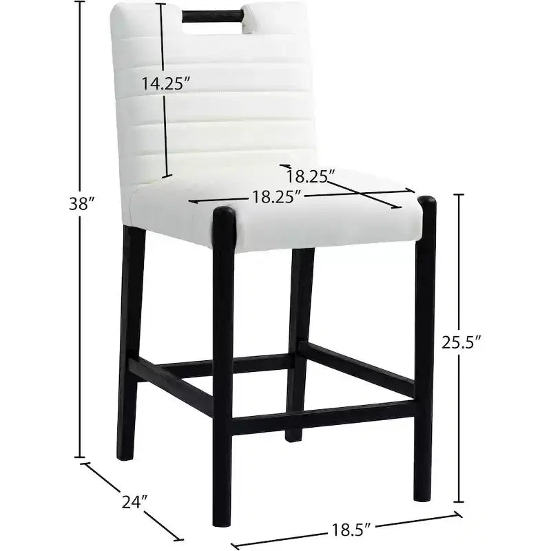 Cream Vegan Leather Counter Stool, Quilted Design, Black Oak Wood Legs