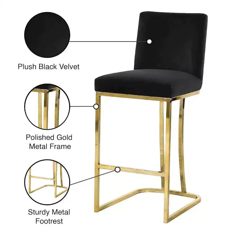 Black Velvet Stool with Gold Metal Base