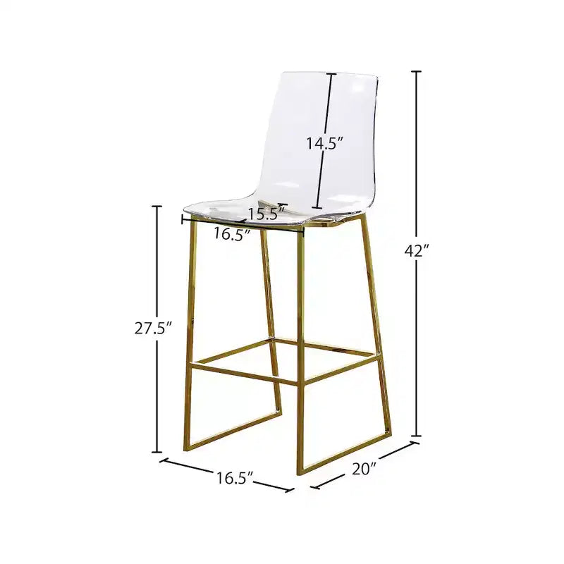 Gold Metal and Acrylic Counter Stool, Polycarbonate Seat, Counter Height
