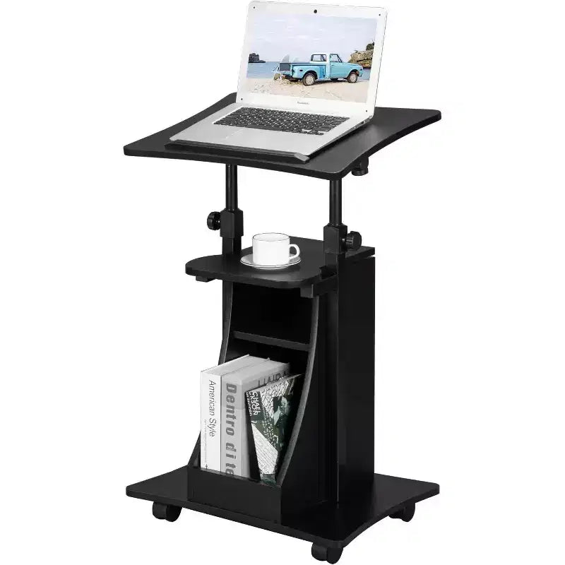 VINGLI Podium Stand, Portable Presentation Podium, Height Adjustable Church Lecture, Reading or Laptop Desk with Edge Stopper, Black