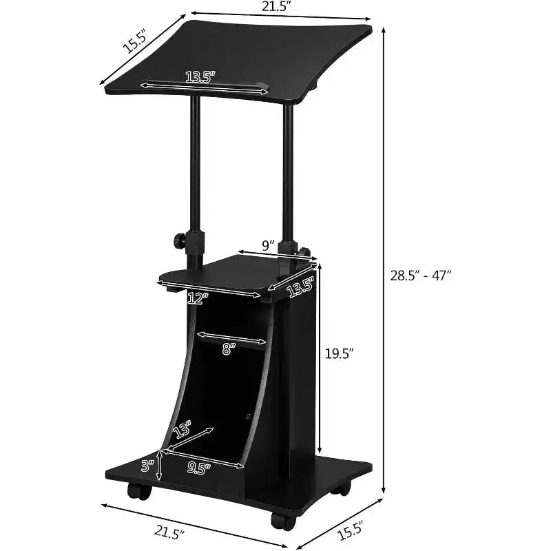 Portable Presentation Podium Stand, Height Adjustable, Lecture/Laptop Desk with Edge Stopper, Black