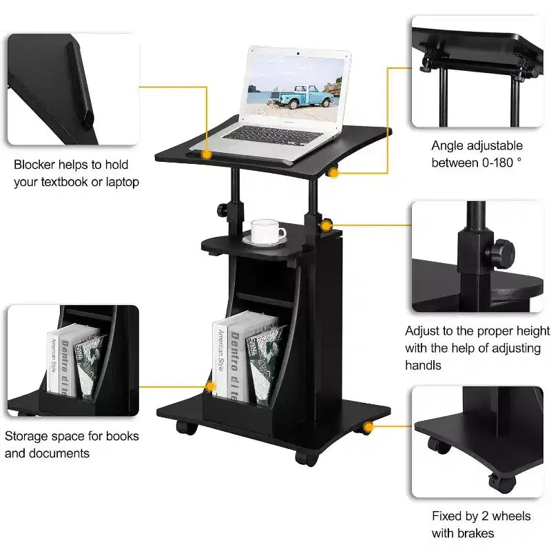 Portable Presentation Podium Stand, Height Adjustable, Lecture/Laptop Desk with Edge Stopper, Black