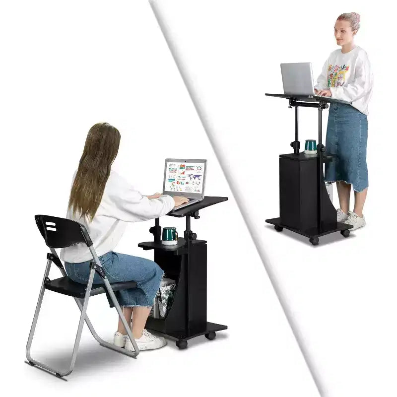 Portable Presentation Podium Stand, Height Adjustable, Lecture/Laptop Desk with Edge Stopper, Black