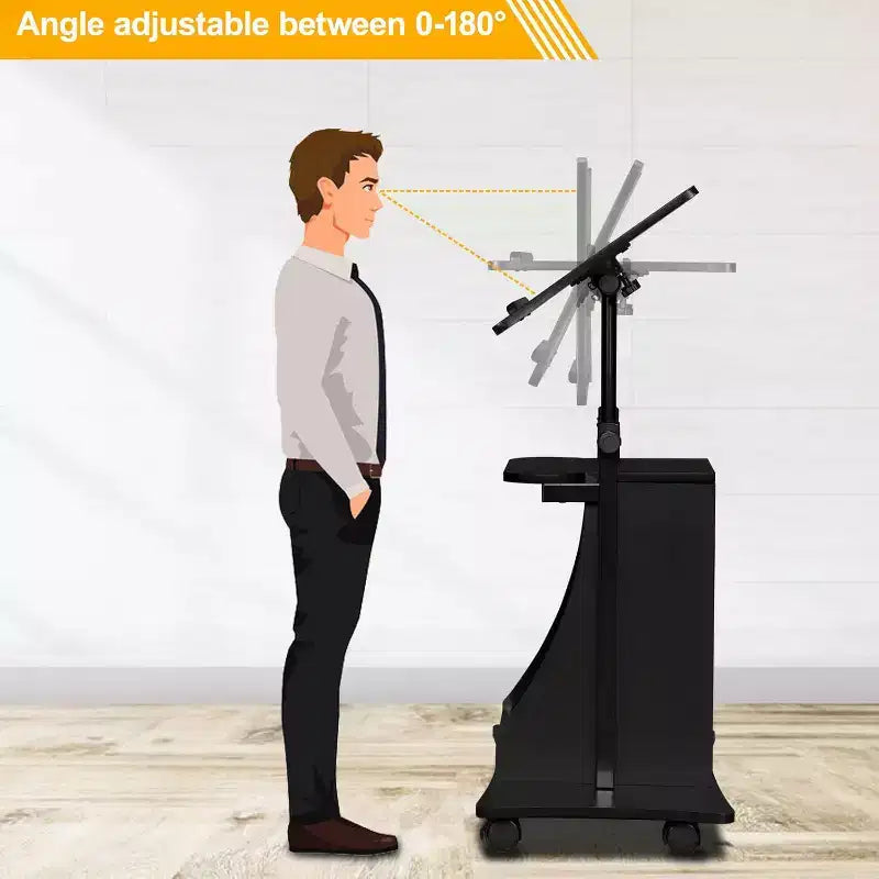 Portable Presentation Podium Stand, Height Adjustable, Lecture/Laptop Desk with Edge Stopper, Black