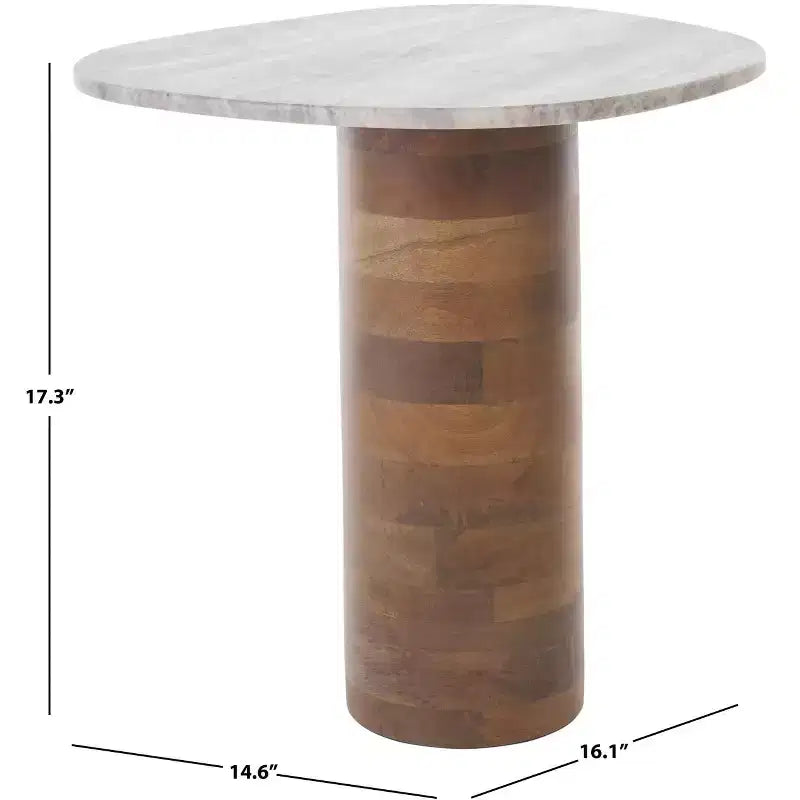 Small Marble Side Table, Off White Marble Top with Walnut Base