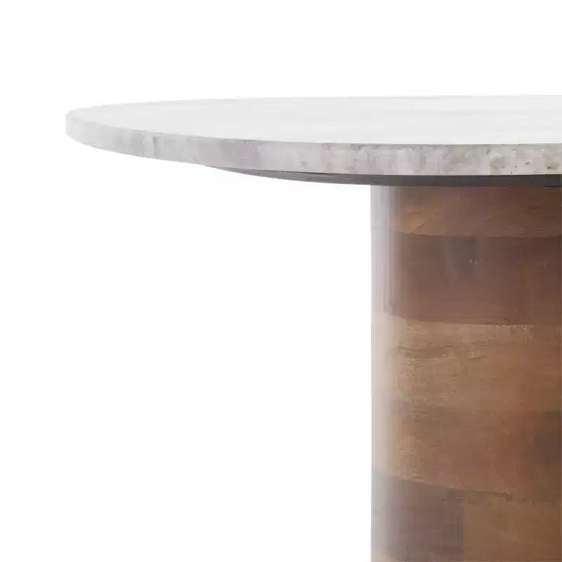 Small Marble Side Table, Off White Marble Top with Walnut Base
