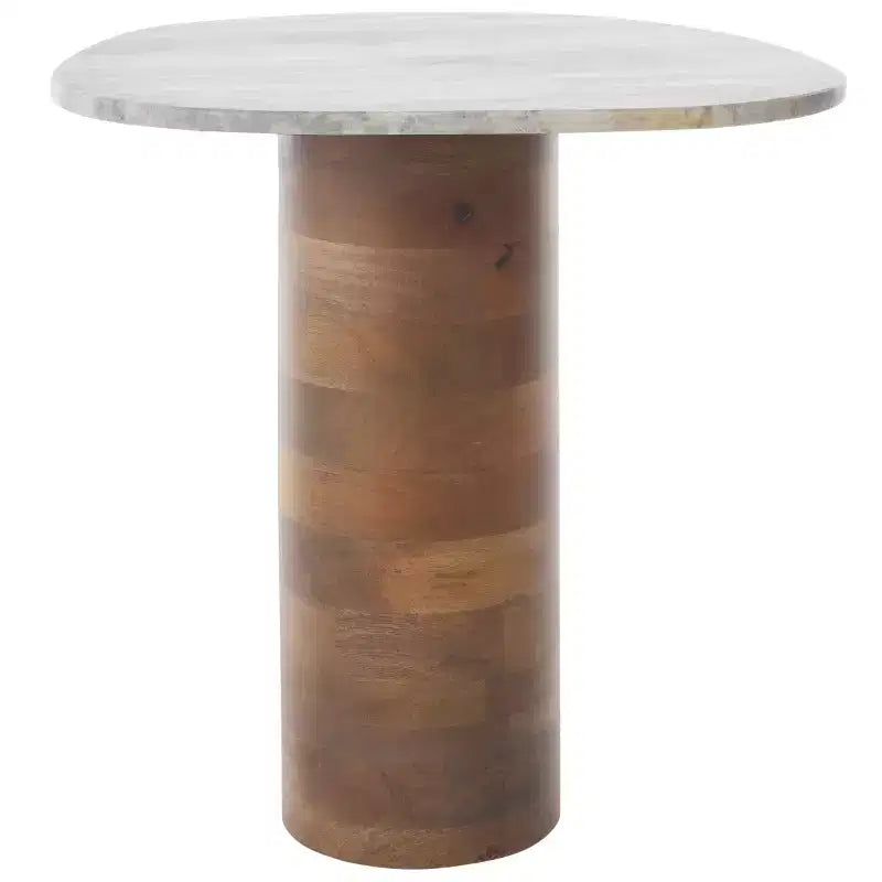 Small Marble Side Table, Off White Marble Top with Walnut Base