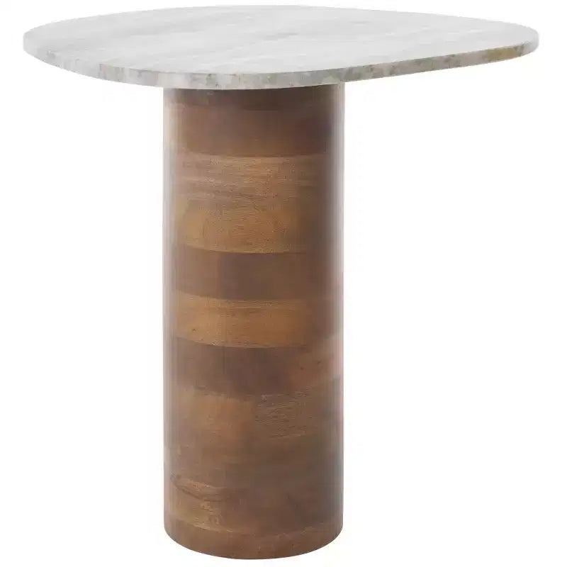 Small Marble Side Table, Off White Marble Top with Walnut Base