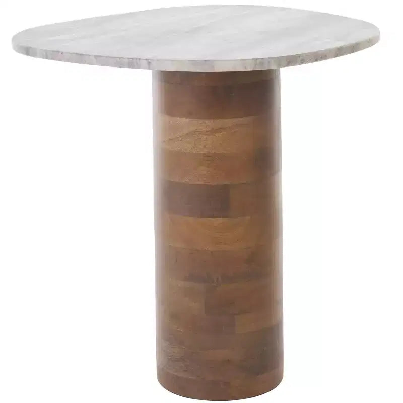 Small Marble Side Table, Off White Marble Top with Walnut Base