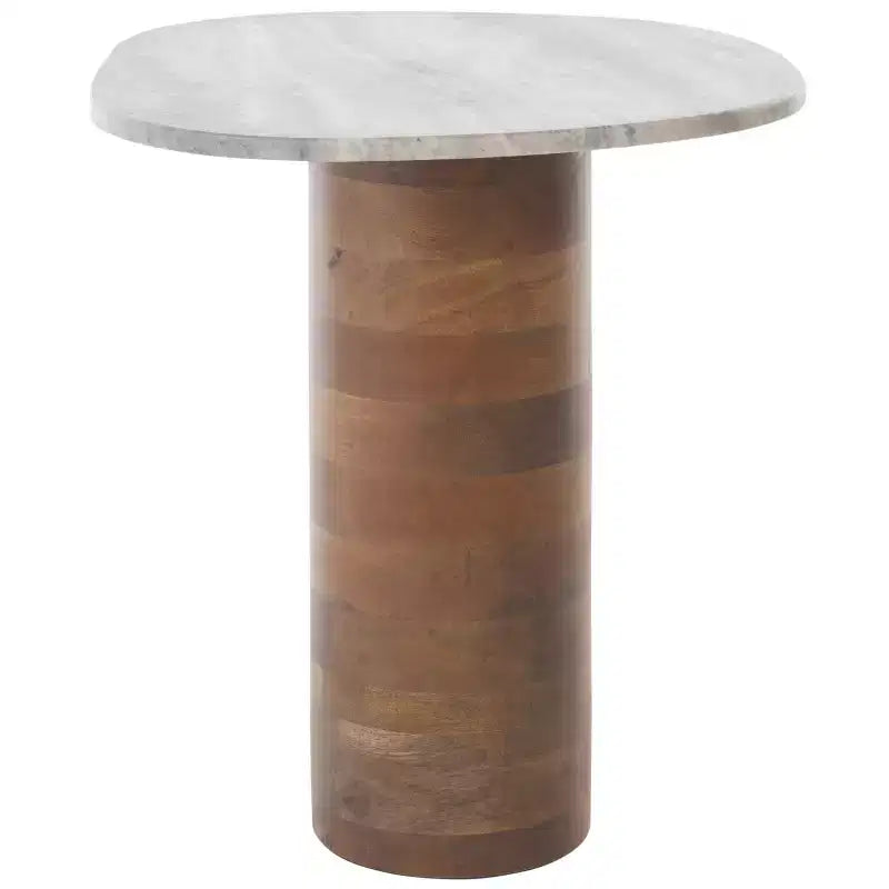Small Marble Side Table, Off White Marble Top with Walnut Base