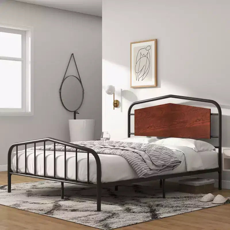 Full Size Bed Frame with Wooden Headboard and Footboard