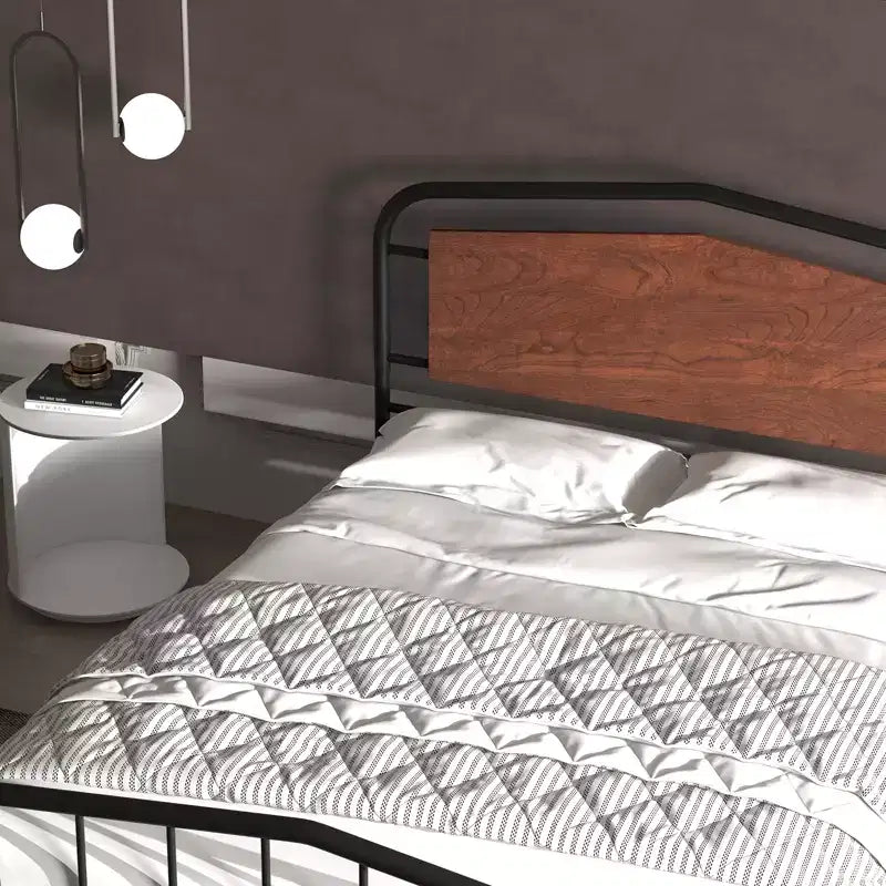 Full Size Bed Frame with Wooden Headboard and Footboard