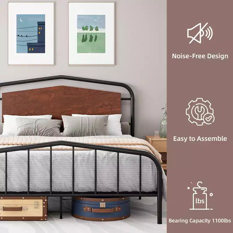 Full Size Bed Frame with Wooden Headboard and Footboard