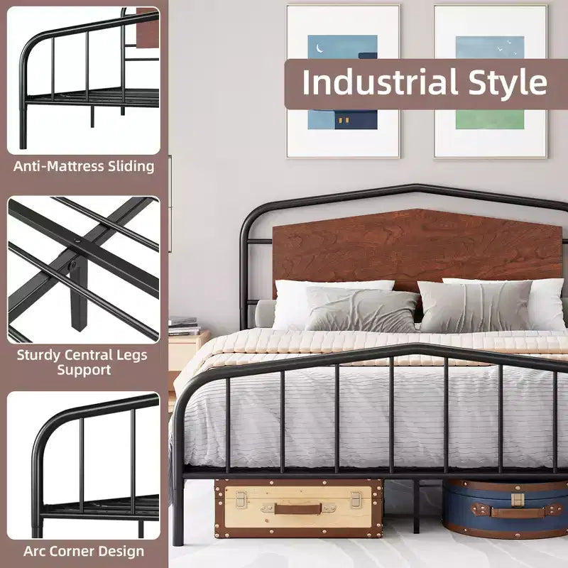 Full Size Bed Frame with Wooden Headboard and Footboard