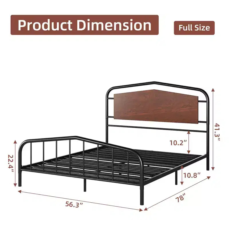 Full Size Bed Frame with Wooden Headboard and Footboard