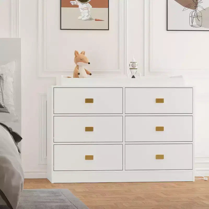 6-Drawer Dresser with Removable Changing Table Top for Nursery, White