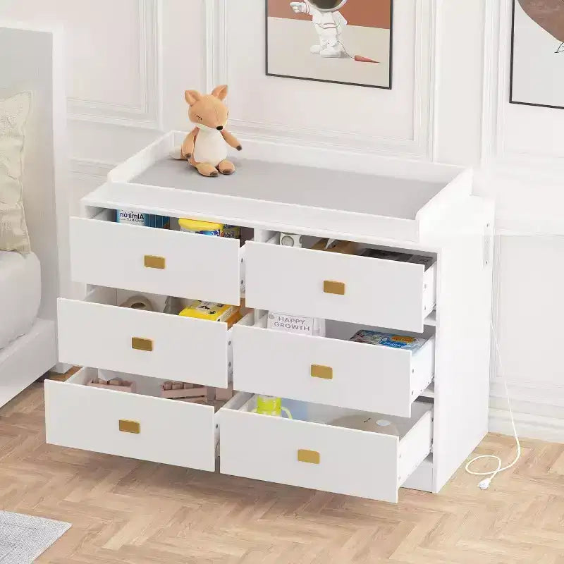 6-Drawer Dresser with Removable Changing Table Top for Nursery, White