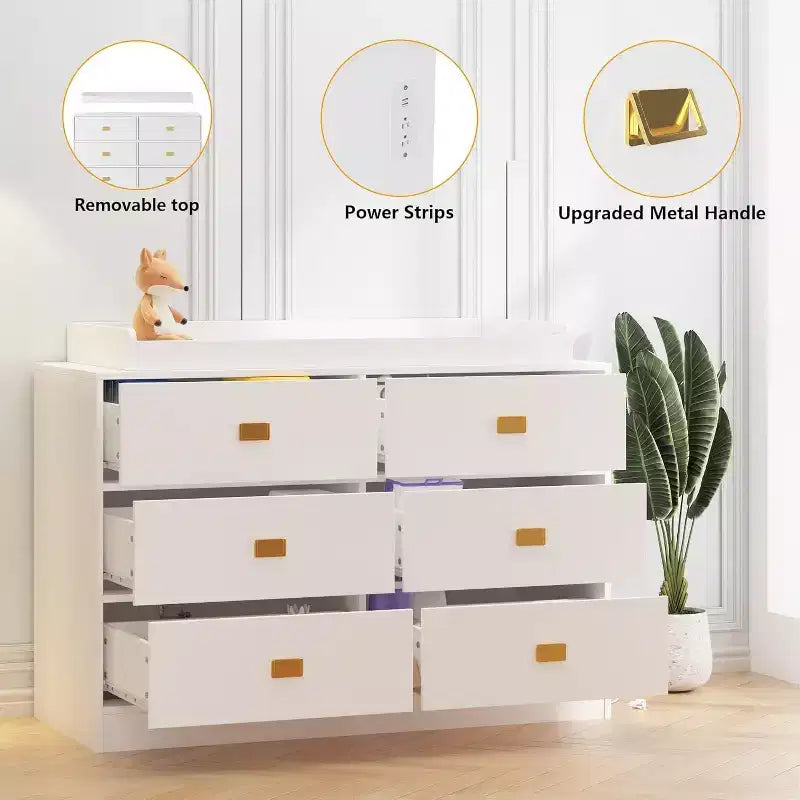 6-Drawer Dresser with Removable Changing Table Top for Nursery, White