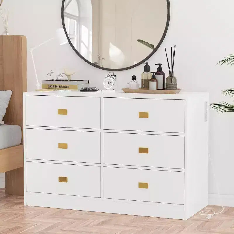6-Drawer Dresser with Removable Changing Table Top for Nursery, White