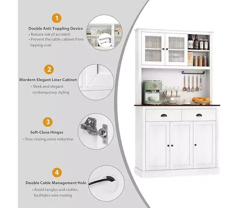 Freestanding Kitchen Pantry Cabinet with 2 Drawers, 5 Doors and Adjustable Shelves