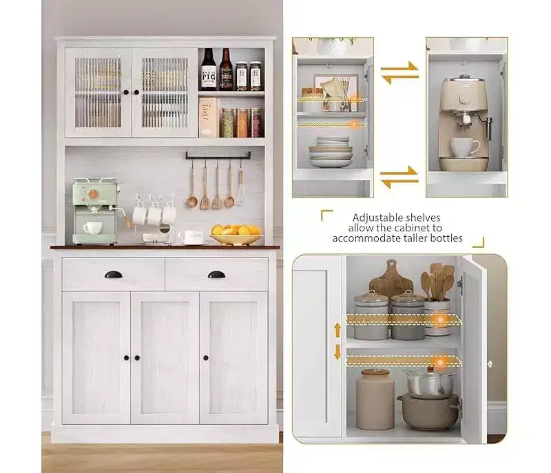 Freestanding Kitchen Pantry Cabinet with 2 Drawers, 5 Doors and Adjustable Shelves