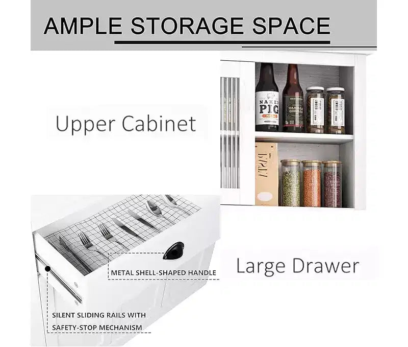 Freestanding Kitchen Pantry Cabinet with 2 Drawers, 5 Doors and Adjustable Shelves