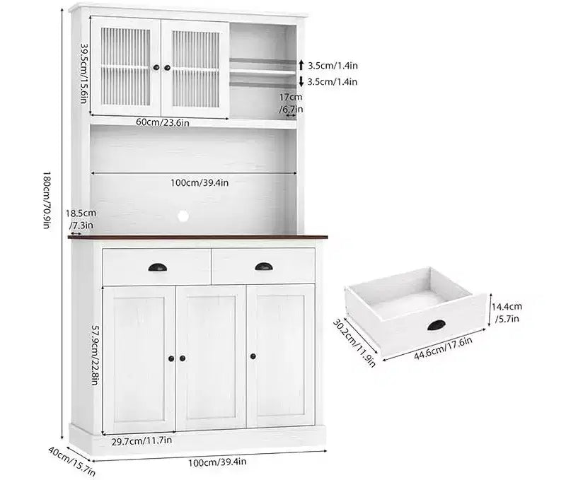 Freestanding Kitchen Pantry Cabinet with 2 Drawers, 5 Doors and Adjustable Shelves