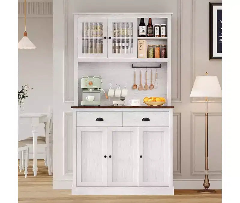 Freestanding Kitchen Pantry Cabinet with 2 Drawers, 5 Doors and Adjustable Shelves