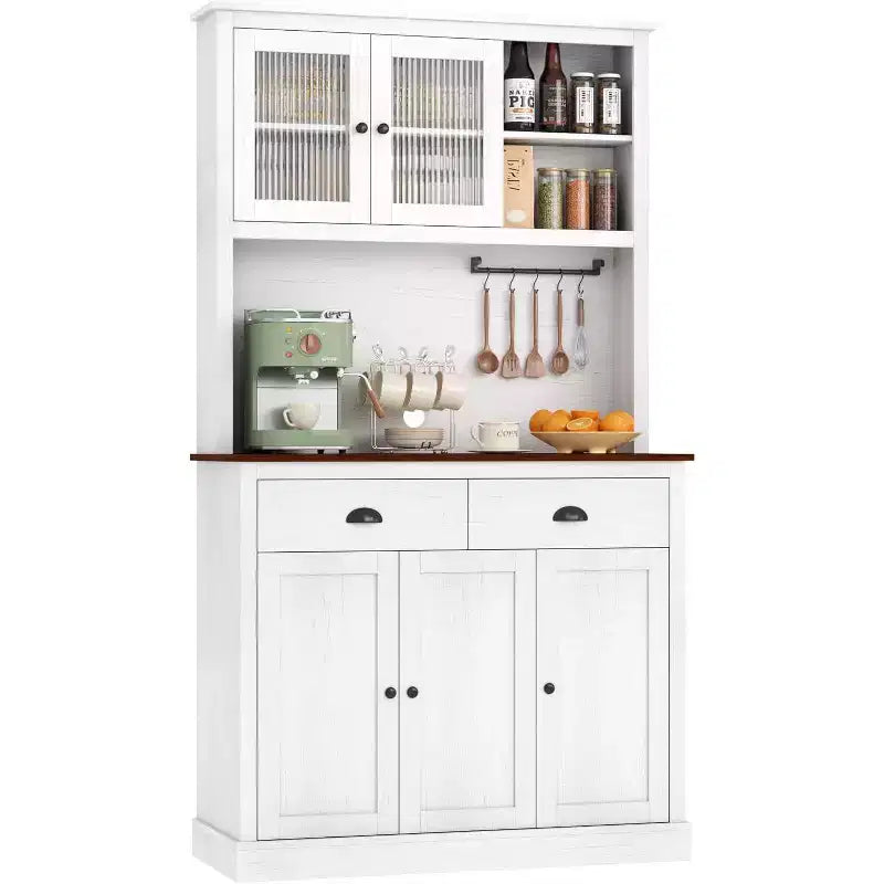 Freestanding Kitchen Pantry Cabinet with 2 Drawers, 5 Doors and Adjustable Shelves
