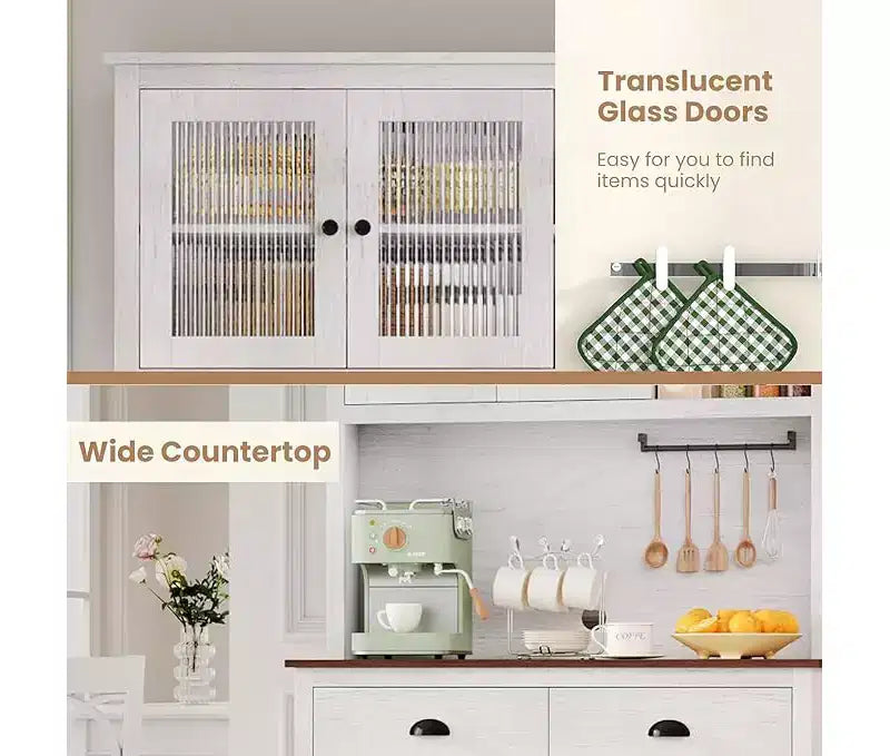 Freestanding Kitchen Pantry Cabinet with 2 Drawers, 5 Doors and Adjustable Shelves