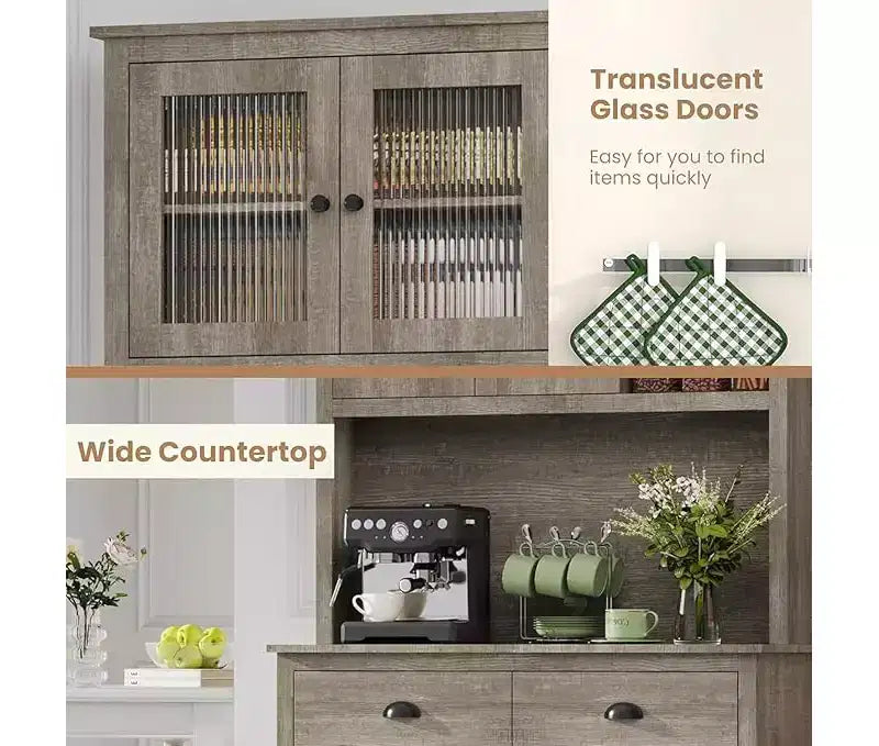 Freestanding Kitchen Pantry Cabinet with 2 Drawers, 5 Doors and Adjustable Shelves