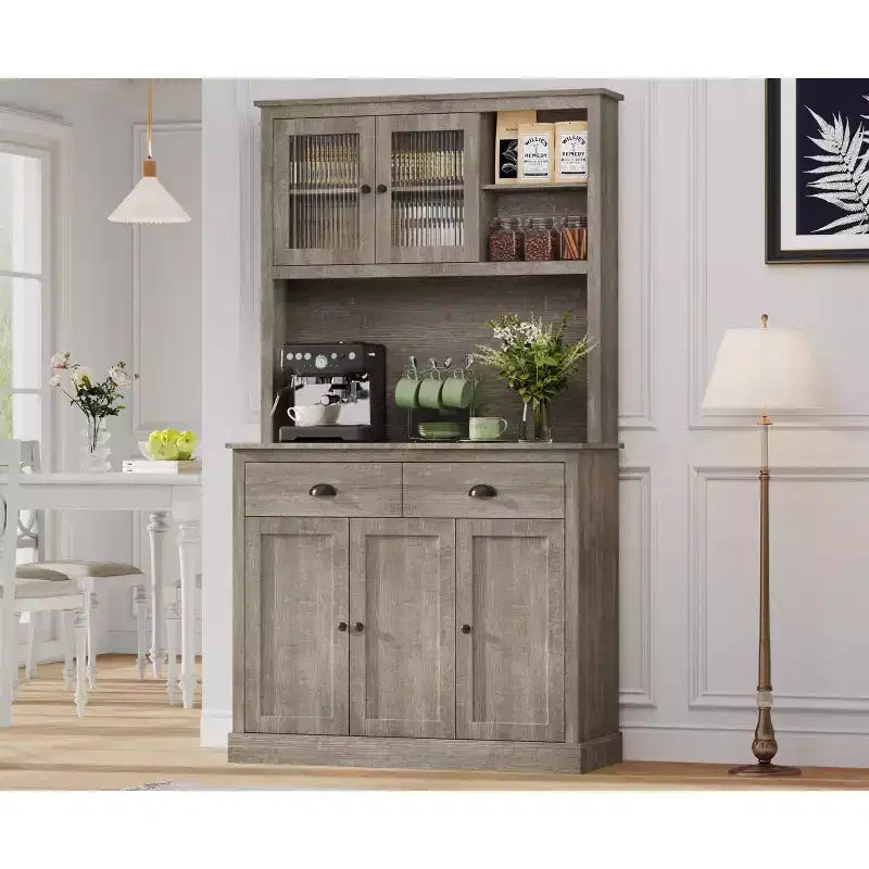 Freestanding Kitchen Pantry Cabinet with 2 Drawers, 5 Doors and Adjustable Shelves