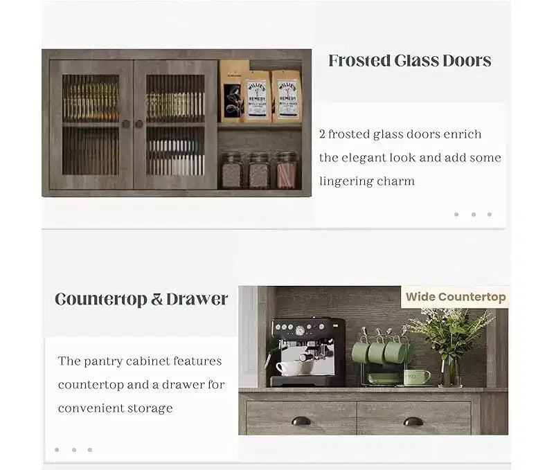 Freestanding Kitchen Pantry Cabinet with 2 Drawers, 5 Doors and Adjustable Shelves