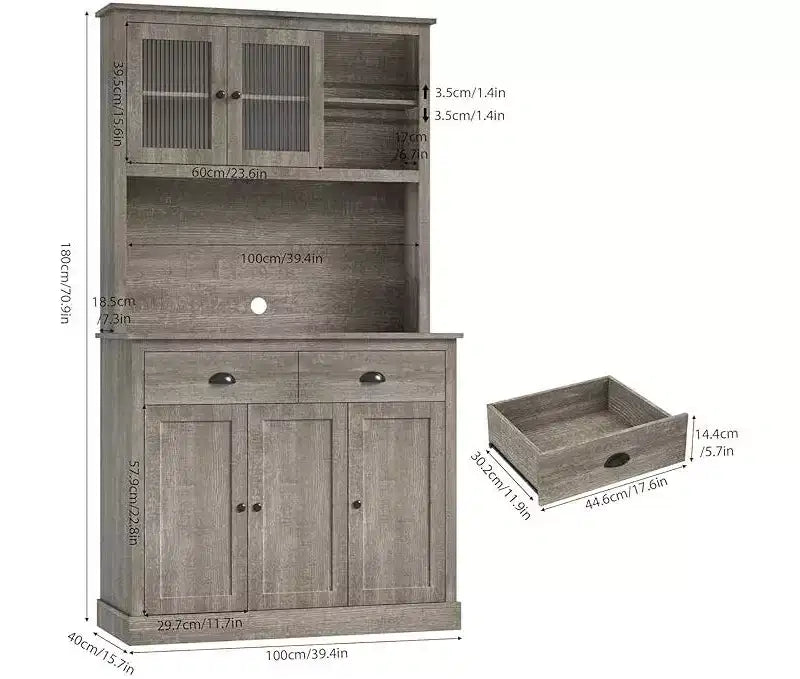 Freestanding Kitchen Pantry Cabinet with 2 Drawers, 5 Doors and Adjustable Shelves