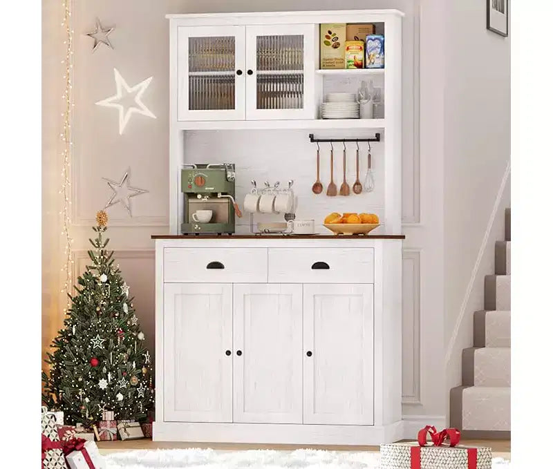 Freestanding Kitchen Pantry Cabinet with 2 Drawers, 5 Doors and Adjustable Shelves