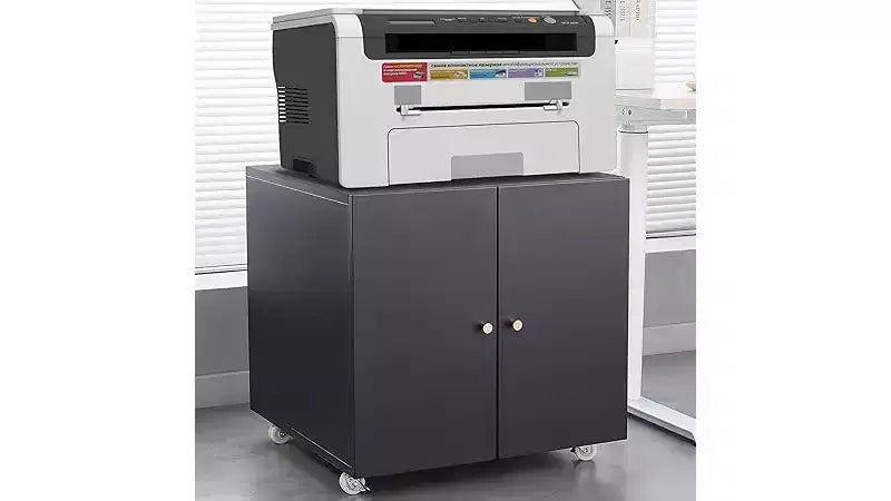 Metal Printer Stand with Storage, Mobile Rolling File Cabinet with Doors and Adjustable Shelf
